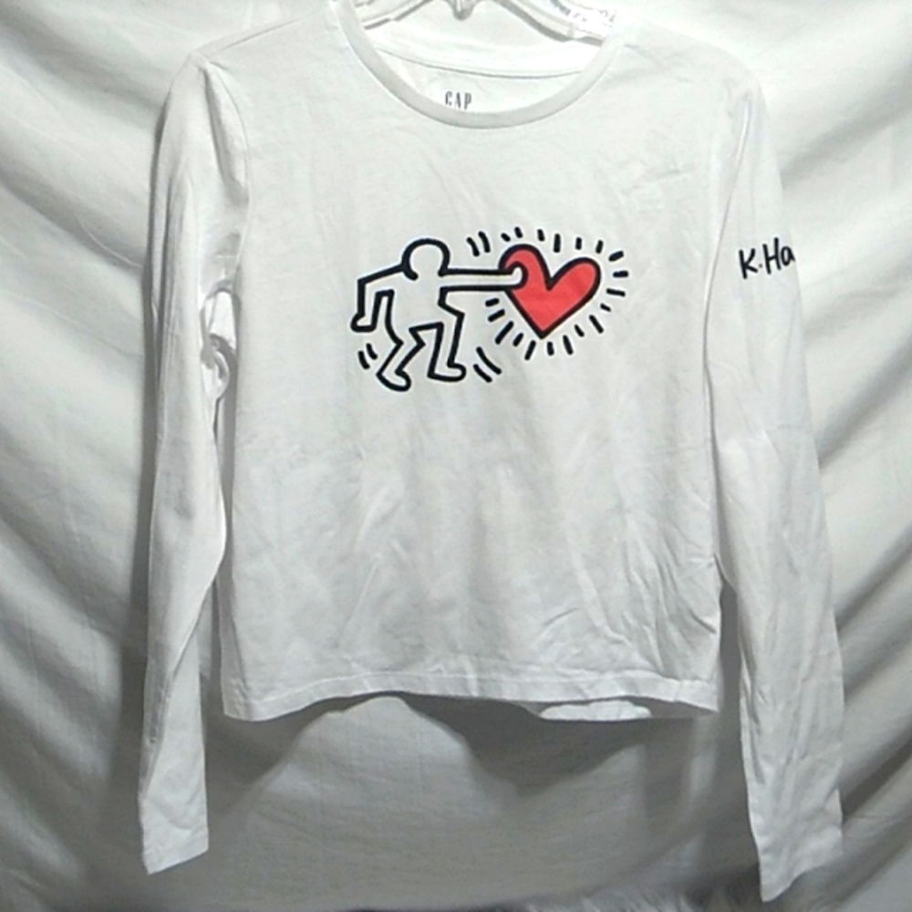 (BX45) SALE! HTF! NWT GAP K. Haring Shrunken Long Sleeve Shirt Sz.M 2021